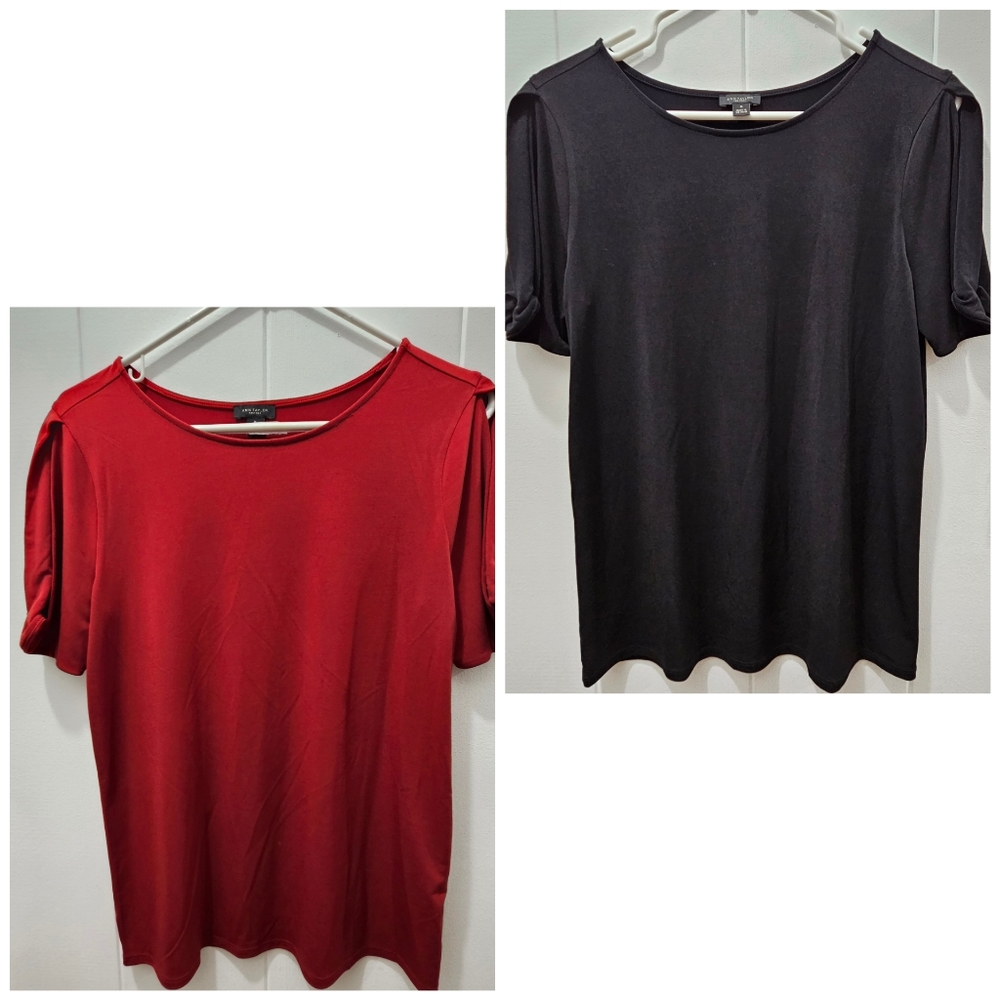 Bundle Of Ann Taylor Cut Out Sleeve/Shoulder Tops in Wine and Black Size Medium